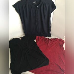 Loft - 3 Pullover Knit Tee Black Red - X-small